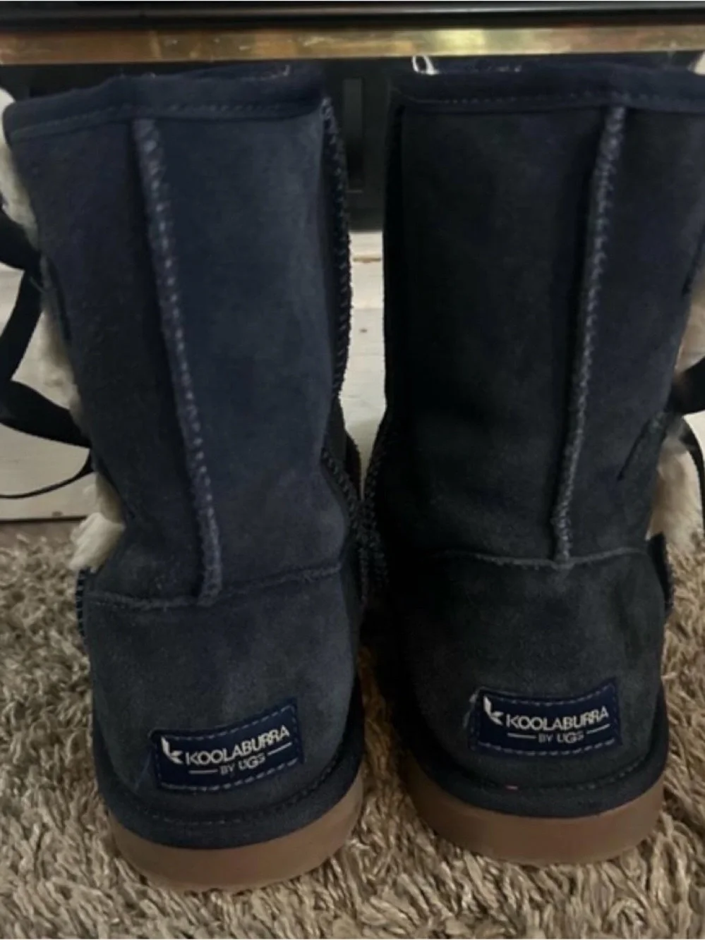 UGG Navy Faux-Shearling Ribbon Side Winter Boots